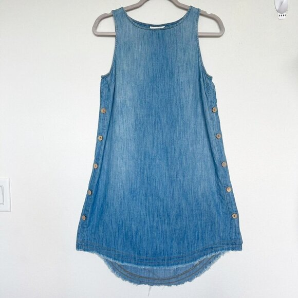 Universal Thread denim Chambray Dress XSMALL Blue Sleeveless Button Raw Hem NEW - Picture 1 of 10